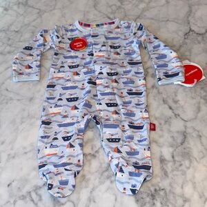 NWT MAGNETIC ME MODAL BLUE BOAT THEME FOOTIE NB